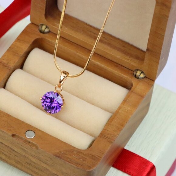 "Shimmering Round Purple Pendant in Gold Plated Brass Setting, XPPT1665 - Picture 2 of 13